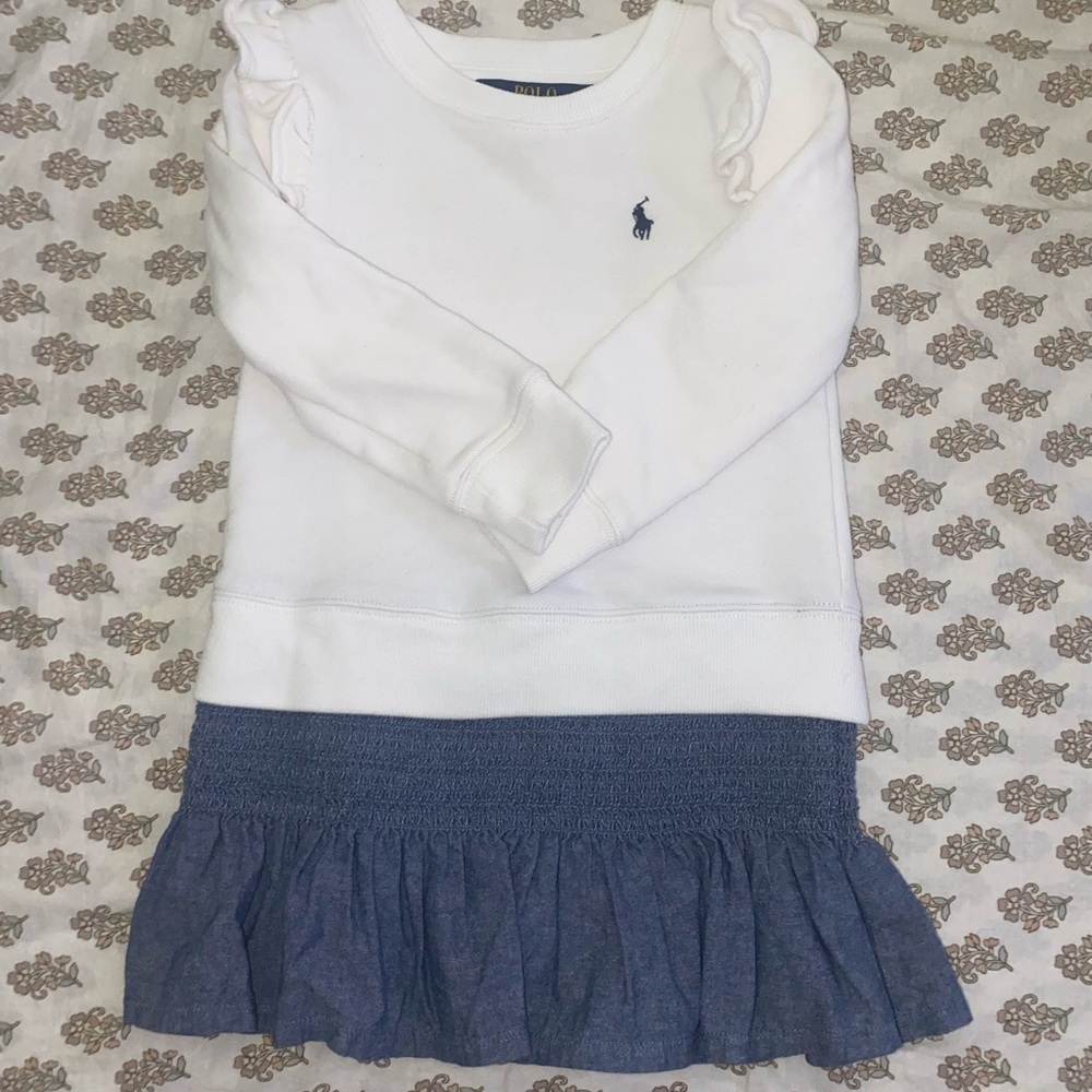 Polo by Ralph Lauren Kids White and Blue Ruffle Sweatshirt
